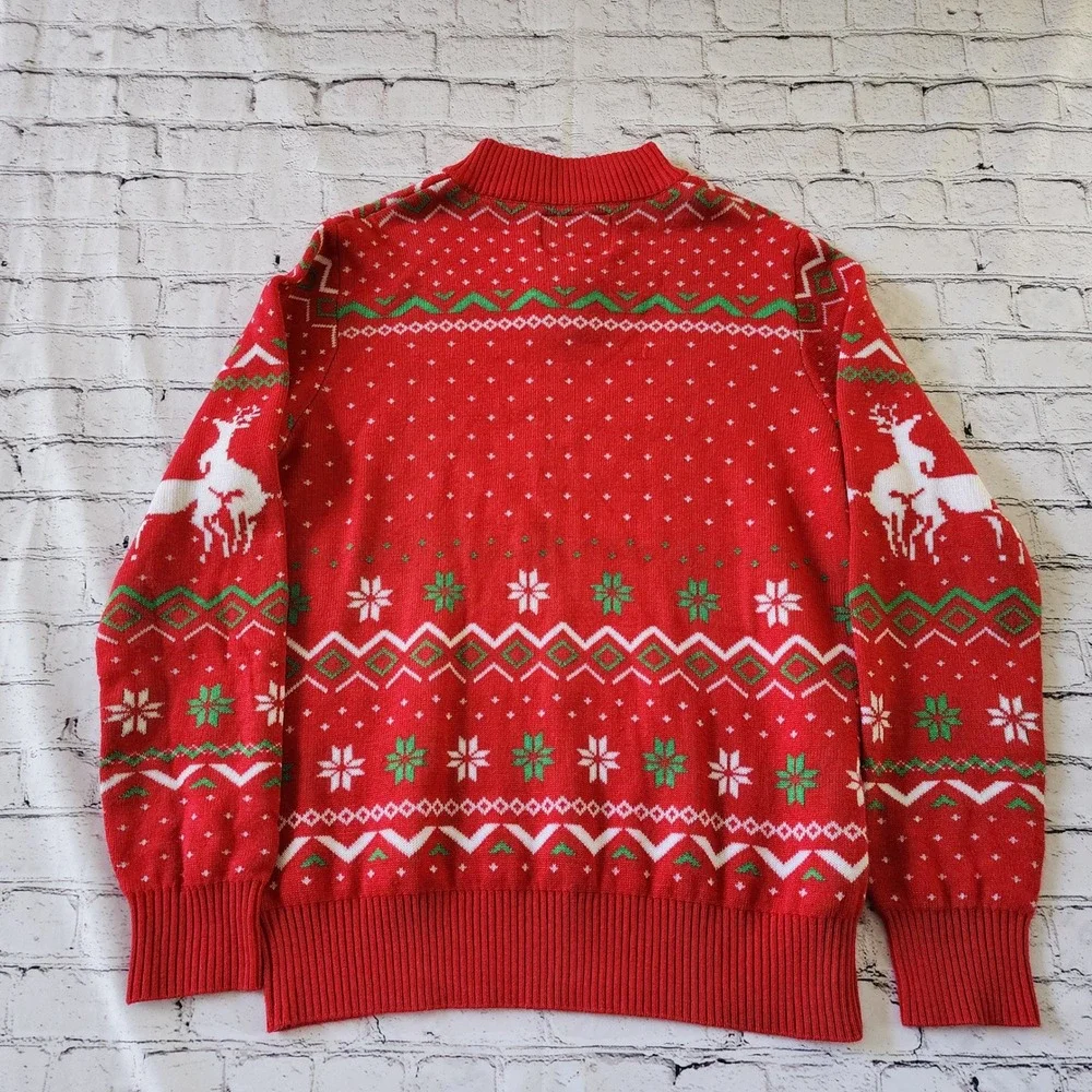 Tipsy Elves Men's XL Reindeer Humping Ugly Christmas Sweater Quarter Zip Red